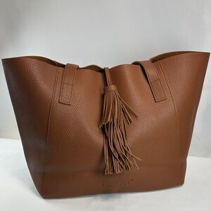 Tanger Large Brown Leather Tote with Tassel
